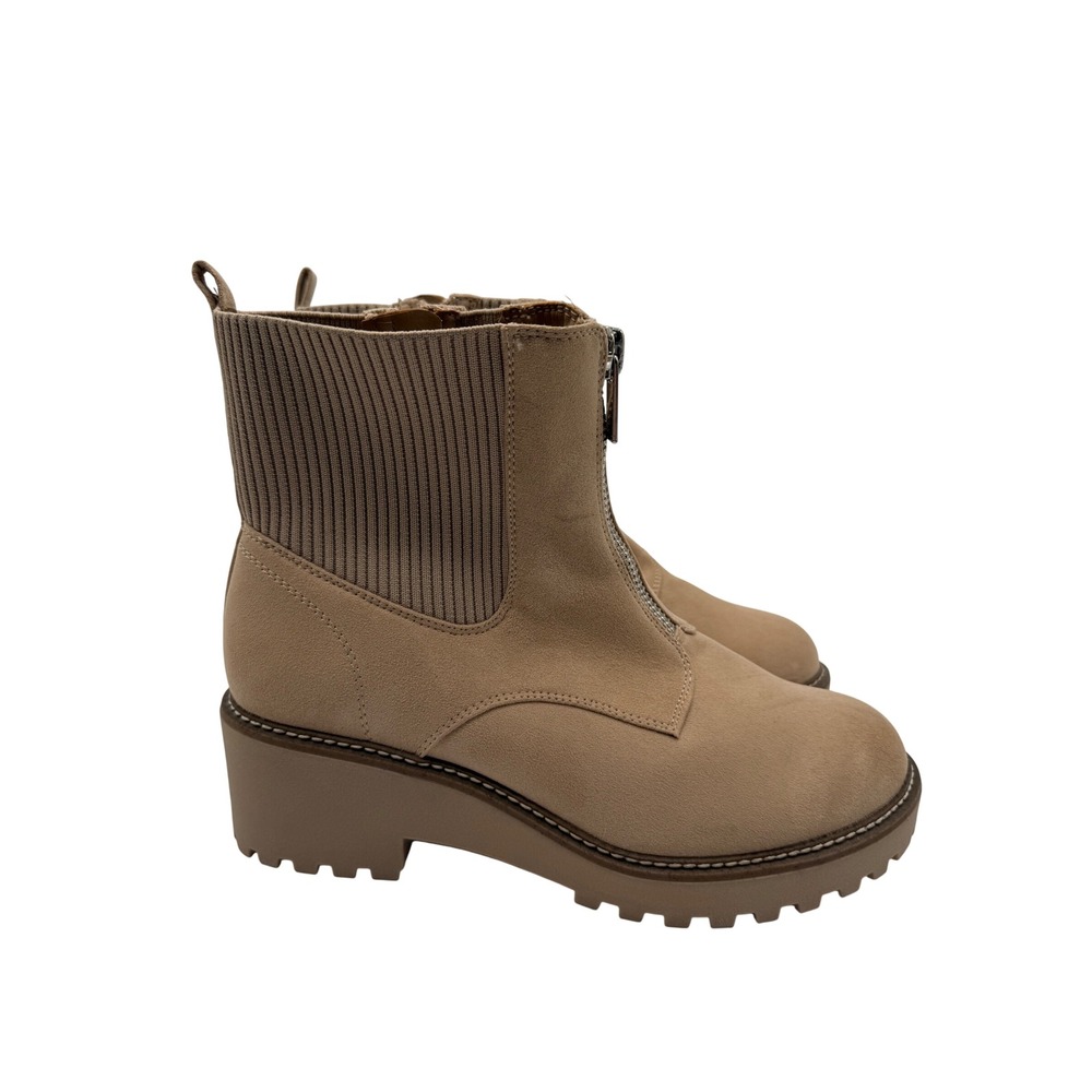 Torrid Front Zip Chelsea Boots Womens 10WW Tan Beige New Faux Suede Lug Sole